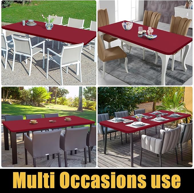 Smiry Rectangle Picnic Table Cloth, Waterproof Elastic Fitted Tablecloths for 6 Foot Tables, Washable Polyester Table Cover for Camping, Indoor and Outdoor (Wine Red, 30"x72")