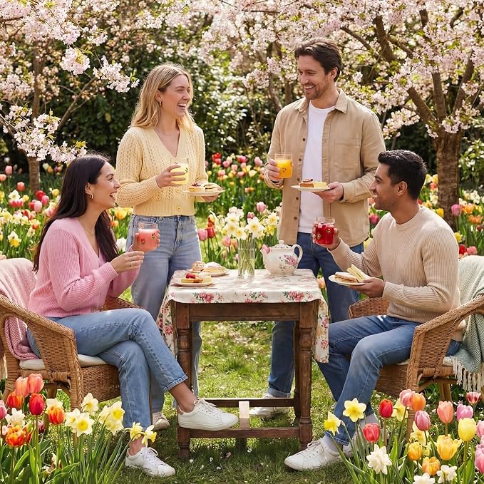 Skylety 2 Pcs Flower Icon Juice Glasses 14 oz Spring Stemless Wine Drinking - Image 6