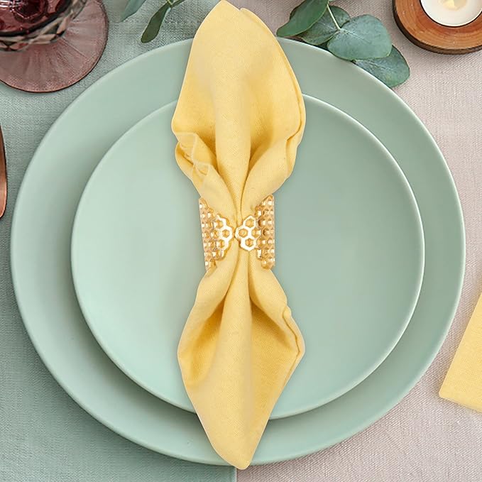 CLEENTABLE Decorative Honeycomb Napkin Rings 10 Pcs Elegant Dining Metal Serviette Holders for Home Décor, Christmas, Easter, Thanksgiving, and Everyday Dining Decor (Gold)