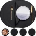 Myir JUN Round Placemats Set of 4 Faux Leather Place Mats and Coasters 15 inch Round Table Mats Dual Sided Non-Slip Stain Resistant Placemats (Black 01, Set of 4)