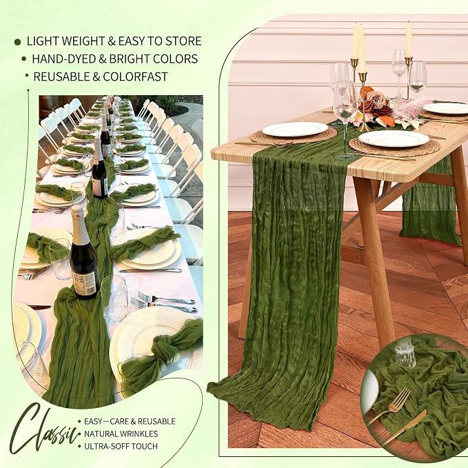 4 Pack Cheesecloth Table Runner 10FT Olive Green Table Runner Boho Gauze Cheese - Image 5