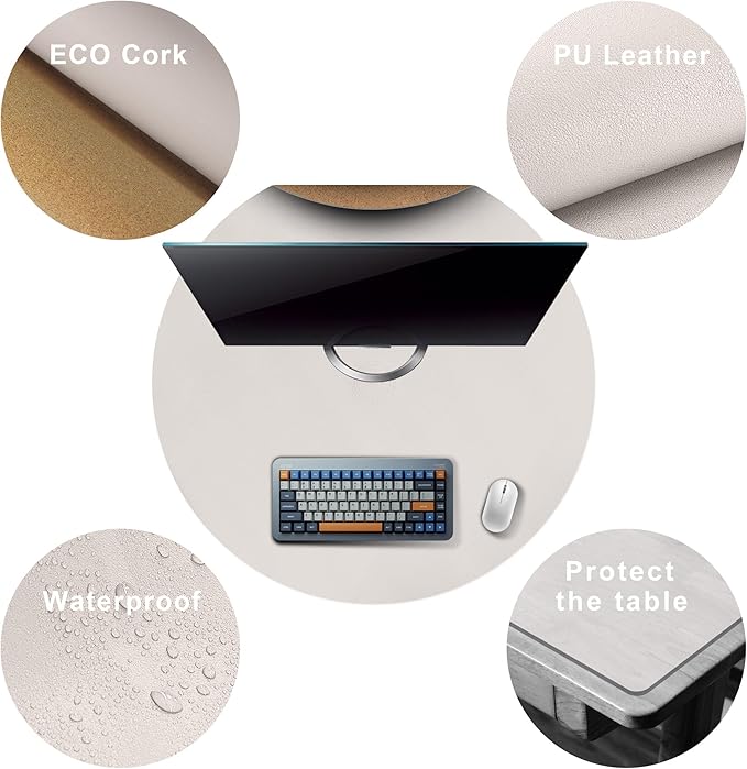 CENNBIE 30/24/20/18 Inches Round Table Mat - Cork Leather Placemats - Suitable as Side Dining Coffee Table Cover (Cream)