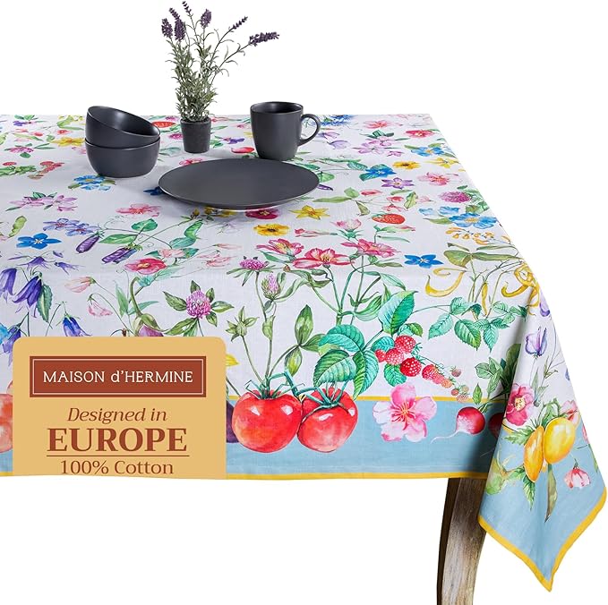 Maison d' Hermine Table Cloth Rectangle Table 100% Cotton 70 x 120 Inches Tablecloth Reusable Decorative for Dining Room Farmhouse Home Valentines Day Decorations Spring Summer - Giverny