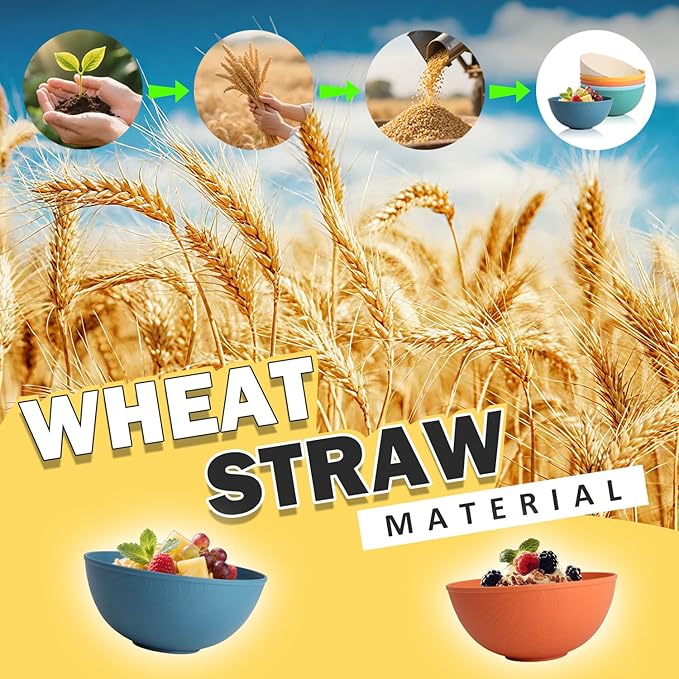 Unbreakable Large Cereal Bowls 40 OZ, Wheat Straw Bowls Set of 6, Alternative Plastic Bowls for Kitchen, Outdoors, Microwave & Dishwasher Safe Bowl Set for Salad, Cereal, Soup, Ramen, Multi