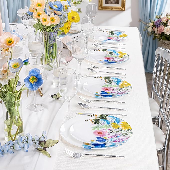 DaYammi 20Pcs Wildflower Plastic Plates-Floral Plastic Plates Disposable Heavy Duty,Fancy Floral Pattern Perfect for Wedding,Holidays - 10.25" Dinner Plate,7.5" Dessert Plate for Party Valentine's Day