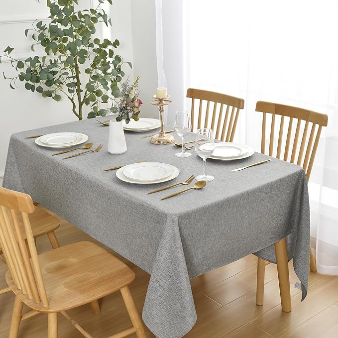 JIUZHEN Rectangle Table Cloth Faux Linen Farmhouse Tablecloth Wrinkle and Stain Resistant Decorative Fabric Table Cover for Kitchen, Dining Room, Parties and Camping, Light Grey, 54 x 108 Inch