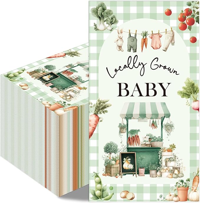 Locally Grown Baby Shower Decorations - 100 Pcs Farmers Market Vegetable Paper Disposable Party Napkins Sets Bulk Dinner Decorative Guest Table Supplies Decor for Gender Reveal 7.9 x 4.3 In