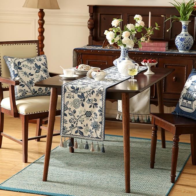 bilin gaier Designer French Linen Table Runner, Floral Pattern, Dining Table - Image 8
