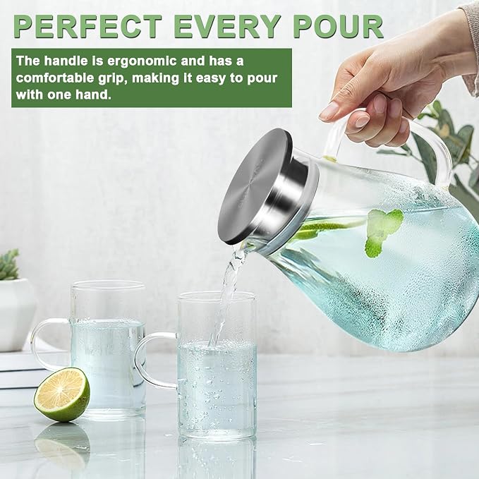 SUSTEAS 2.2 Liter 75oz Glass Pitcher, Water Pitcher - Image 6