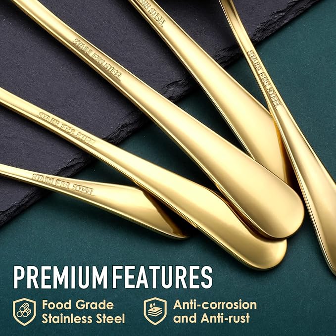 Gold Serving Utensils, OGORI 8-Piece Polished Stainless Steel Flatware - Image 3