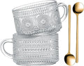 Gezzeny Vintage Glass Coffee Mugs 14 Oz Set of 2 Clear Embossed Tea Cups by Gezzeny