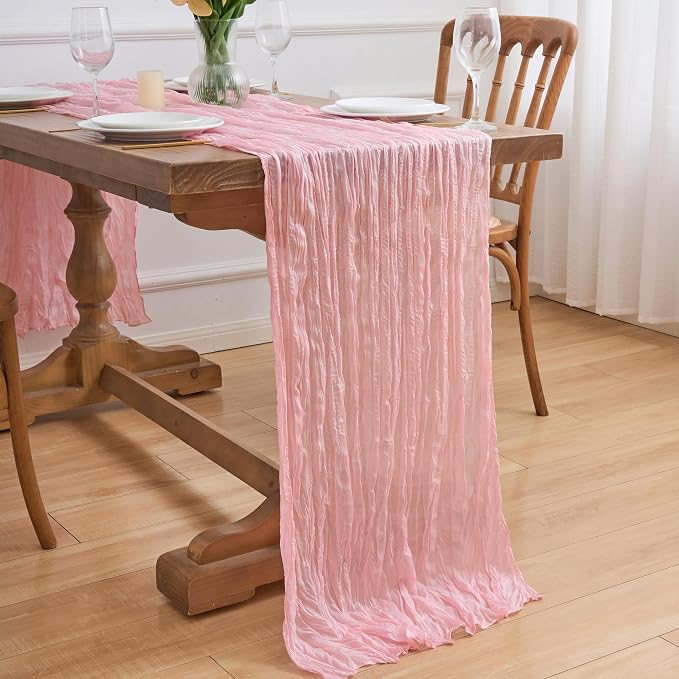 Asee'm 6pcs Blush Pink Cheesecloth Table Runner Summer 10FT Gauze Sheer | Boho - Image 7