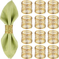 12 Pieces Napkin Rings Holders Handmade Round Mesh Heavy Duty Metal Napkin Rings Holder for Dinner Decoration Dining Table Parties Wedding Christmas(Gold)