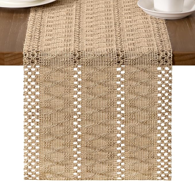 MLMW Boho Table Runner 60 inches Small Coffee Table Runner Rustic Burlap by MLMW