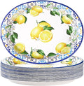 Grencian 50 Pcs Capri Lemon Oval Paper Plates 10"x12" Large Blue Tiles Yellow Lemon Plates Disposable 400 GSM Heavy Duty Capri Lemon Party Supplies for Summer Citrus Fruit Lemon Birthday Party Decor
