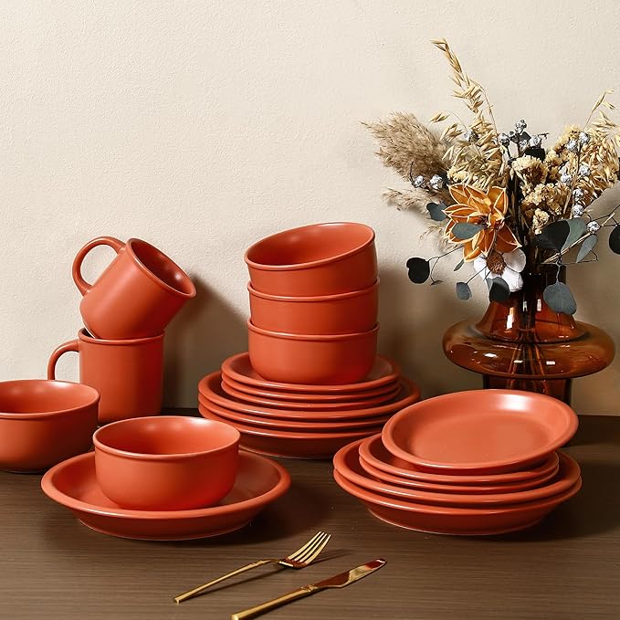 GZG 6-Inch Ceramic Cereal Bowls Set of 4, Rustic Matte Glazed Stoneware Bowls for Cereal, Soup, Salad & Snacks, 30 oz Capacity, Microwave & Dishwasher Safe(Terracotta Blush)