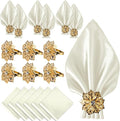 12 Pack Gold Napkin Rings and Cloth Napkins Set of 6, 17x17 Satin Cocktail by CROWNGUIDE