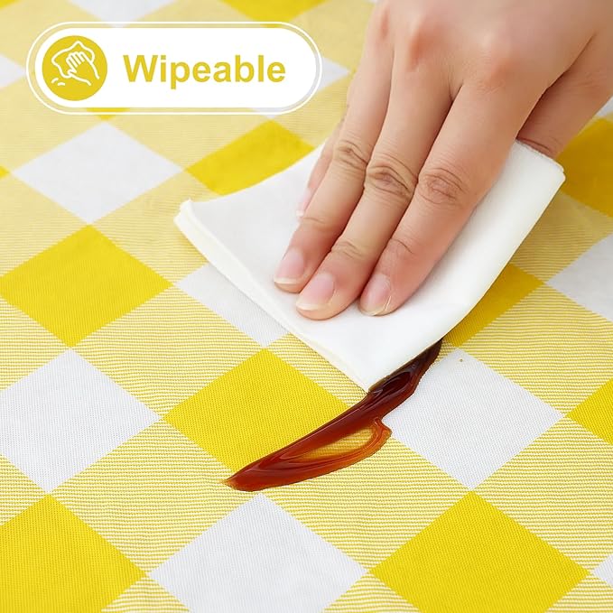 misaya Rectangle Waterproof Vinyl Table Cloth, Buffalo Flannel Backed Tablecloth, Wipeable Plastic Table Cover for Dinner, Kitchen, Outdoor (54" x 78", Yellow and White)