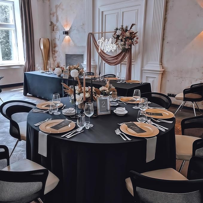 8 Pack Round Tablecloth 108 Inch Black Table Cloth for Round Tables, Washable Polyester Tablecloth Stain and Wrinkle Resistant Decorative Table Cover for Wedding Party Dining Banquet