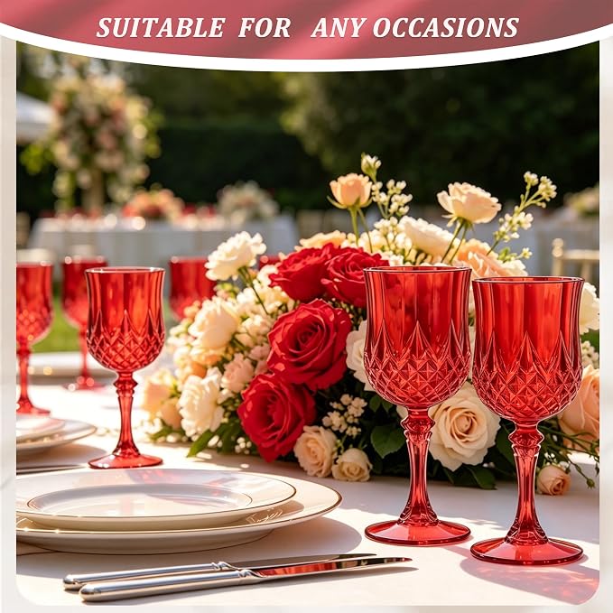 7OZ Plastic Wine Glasses, Reusable Vintage Goblets Unbreakable Drinking Glasses - Image 5