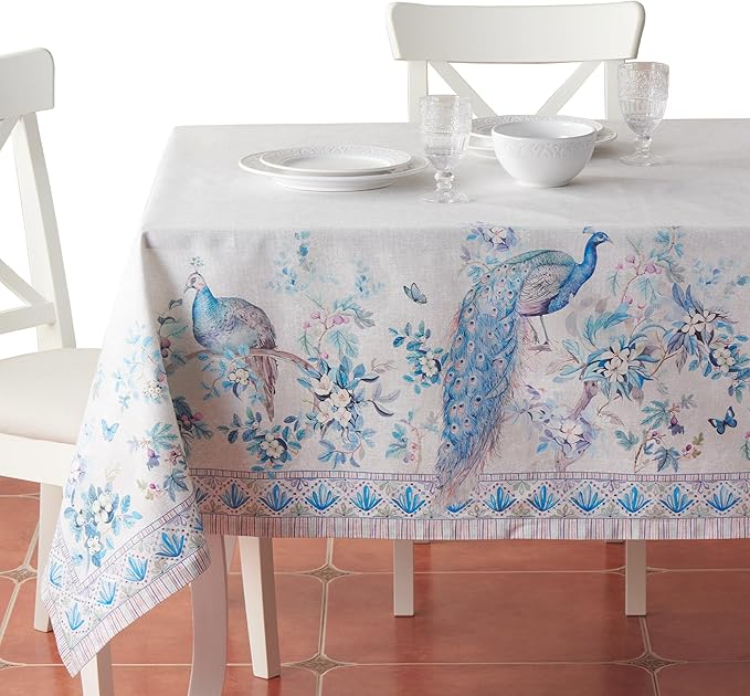 Maison d' Hermine Premium Table Cloth Rectangle Table 100% Combed Cotton 140 x 70 Inches Tablecloth Reusable Decorative for Dining Room, Farmhouse, Party, Festive & Wedding - Peacock Utopia - Orginal