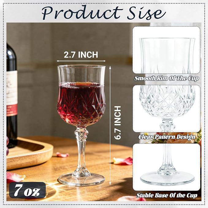 24Pack Plastic Wine Glasses, 7oz Vintage Goblets - Image 2