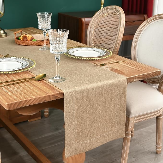 NEWISHER Farmhouse Rustic Faux Linen Solid Flaxen Table Runner 13x60inch | by Newisher