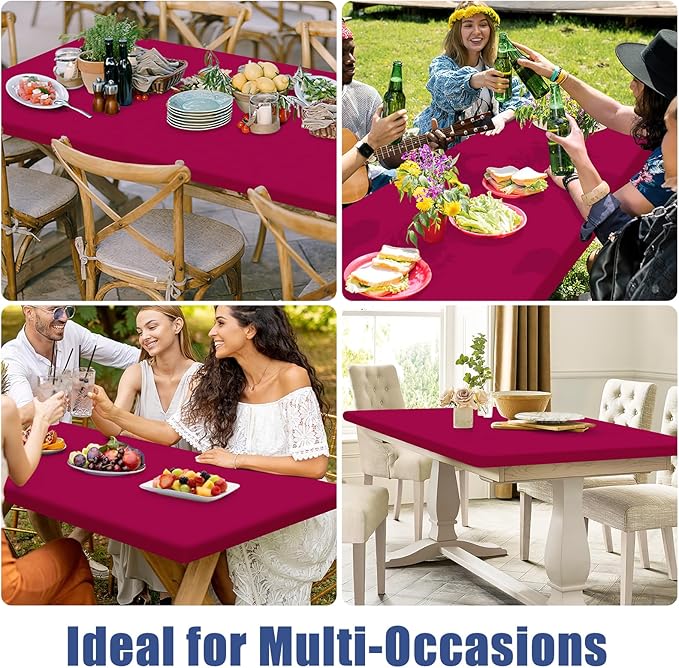 Spandex 4 Foot Rectangle Table Cloth 2 Pack, Elastic Fitted Tablecloths for Picnic, Stretch Washable Patio Table Cover for Outdoor, Camping, Banquet and Parties (Fuchsia, 30"x48")