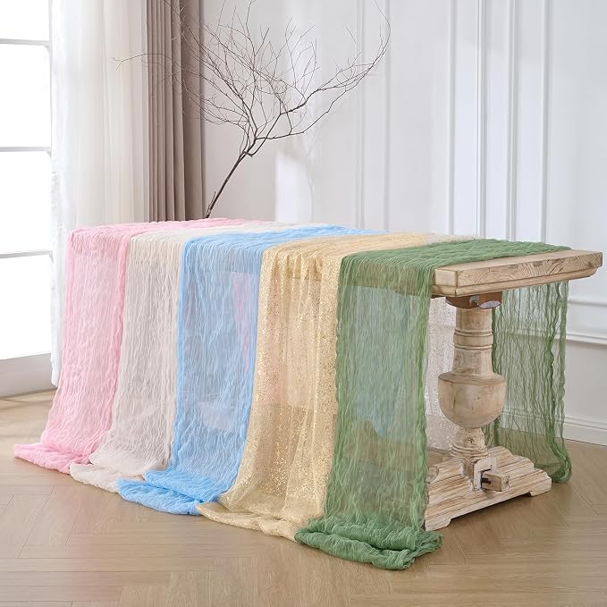 12PC Gold Sparkly Gauze Table Runner 120 Inch 10FT Dining Wedding Baby Shower - Image 5