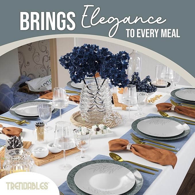 Trendables Disposable Dinnerware Decorative Plates Plastic Disposable Plates Set For 20 Guests 20 x 8 Inch Dessert Plate & 20 x 10 Inch Wedding Party Plate Set Aleh