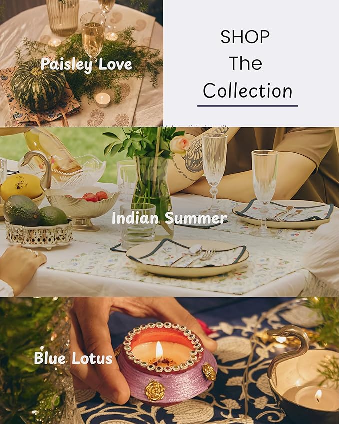 Handmade Cotton Placemats – Artisan Block-Printed Table Placemats | Soft, Washable & Timeless Dining Table Décor for Everyday Gatherings (Blue Lotus | Set of 6)