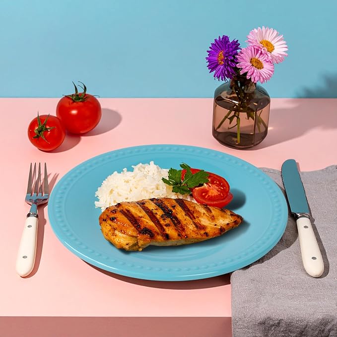 Melamine Beaded Dinner Plate Set of 6, 11inch, Aqua, BPA Free, Platter, Serving Dishes, Chip & Break Resistant, Lightweight, Durable, Great for Dining, BBQs, Picnics, Weddings & Everyday Meals