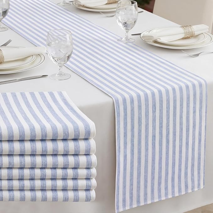 6 Pcs Blue and White Stripe Table Runner, 13 x 72 Inch | Linen Kitchen Dining by Unknown