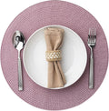 Round Placemats Set of 4 Plastic Woven Placemats Washable Wipeable Table Mats for Dining Table Heat Resistant Non-Slip Circle Place Mats (Lilac)