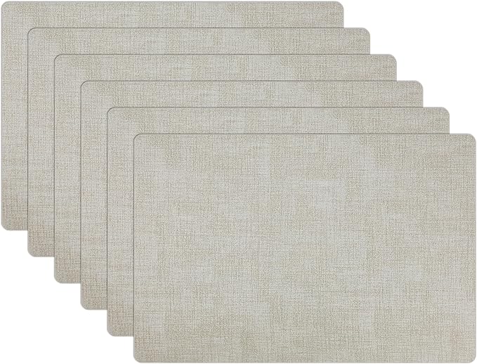 Placemats Set of 6 Faux Leather Heat Resistant Tables Mats Waterproof Oilproof Wipeable Reversible Anti-Slip Place Mats for Kitchen/Dining/Party/Outdoor 11.8" x 16.9", Cream White