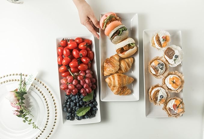 Gomakren 3 Tier Serving Trays Stand 14 Inches Serving Platters Rectangular Large Serving Plates for Party Display Set Collapsible Sturdier Rack, Christmas Serving Trays and Platters