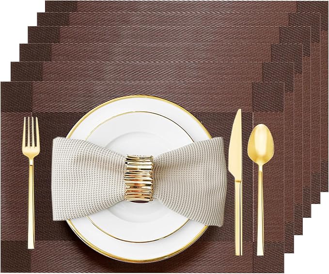 Brown Vinyl Placemats Set of 6, Heat Resistant Table Placemats | 18x12 inch by Uolr