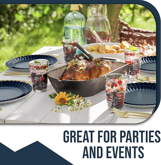 Trendables Scalloped Paper Plates 8.5 Inch & 10.5 Inch 40 Pcs Dinner Plate Set Fancy Disposable Plates for Party for 20 Guests 20 X 8 & 20 X 10 Large & Small Paper Plate Set for Parties Black Aqua