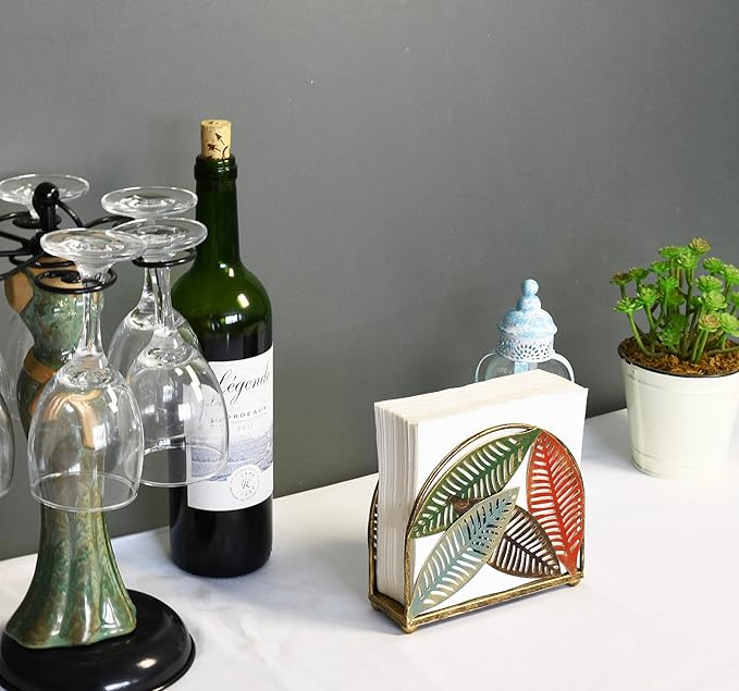 Modern Metal Napkin Holder for Dining Table, Upright Napkin Storage for Kitchen & Countertop, Multiple Color Leaves Tabletop Napkin Organizer & Letter Holder for Western Restaurant Coffee Shop