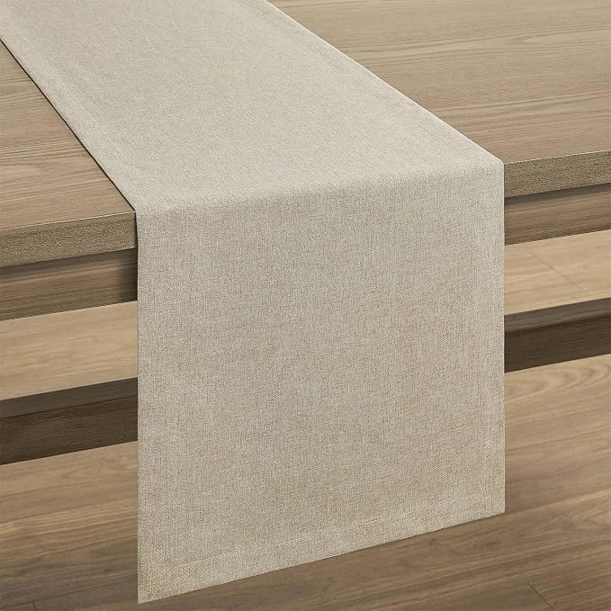 Basic Linen Style Table Runner, 14x60 Inch Natural | Mitered Corner Design - Image 7