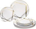 " OCCASIONS " 240 Plates Pack,(120 Guests) Premium Wedding Party Disposable Plastic Plates Set -120 x 10.25'' Dinner + 120 x 7.5'' Salad/Dessert (Monet, White & Gold)