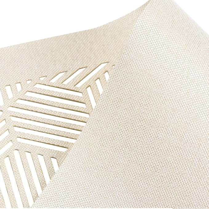 Cloth Placemats Set of 6 for Dining Table, Decorative Placemats with Hollow Design Table Cloth Set, Table Mats for Dining Table 12"x18" Cream