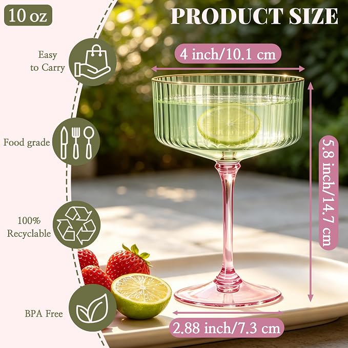 12PCS Plastic Martini Glasses, Unbreakable Reusable Champagne Coupe, Removable - Image 2