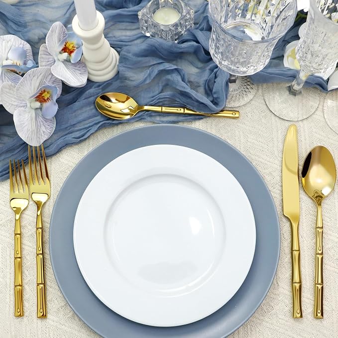 Gold Silverware Set 45-Piece Bamboo Pattern Service - Image 8