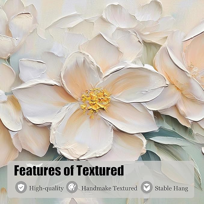 Anolyfi White Textured Flowers Large Canvas Wall Art for Living Room, Modern Aesthetic Sage Florals Painting Wall Decor for Bedroom Dining Room Office Home Decor 58"x29"