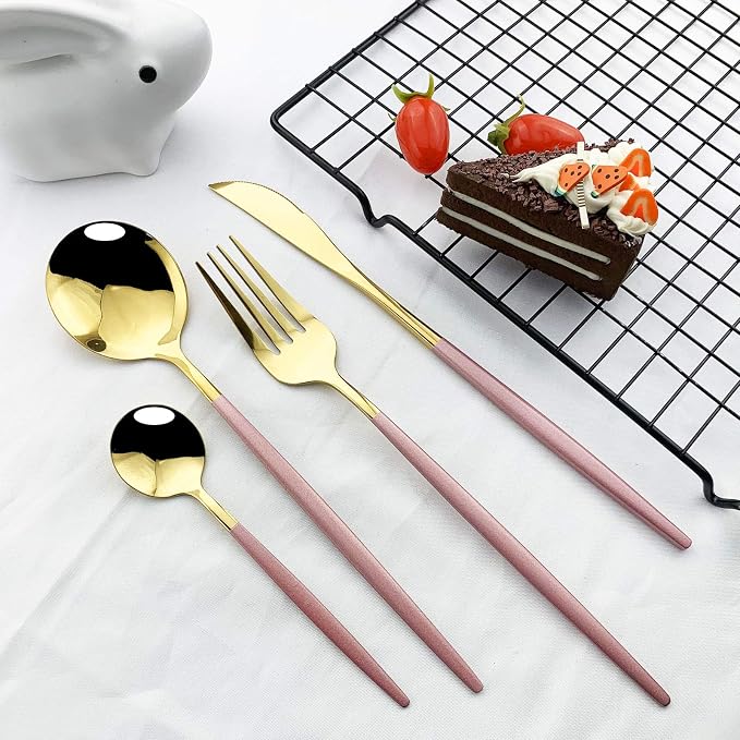 JASHII Flatware Serving Set 24 Piece, Stainless Steel Silverware Set, Modern - Image 5