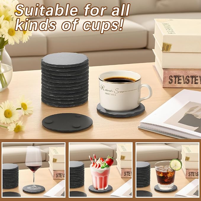 24 PCS Black Natural Slate Coasters Bulk Set 4 Inch Laser Engraving Blanks - Image 4