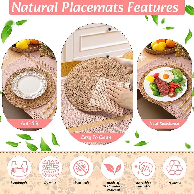 Boho Placemats 4/6/8 Set of Round Woven Placemat Macrame Style Bicolor - Image 6