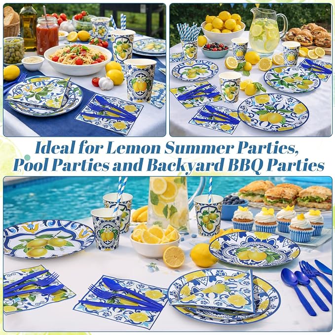 450 Pcs Capri Lemon Party Tableware Set Decorations, Serves 50 | Mediterranean - Image 5
