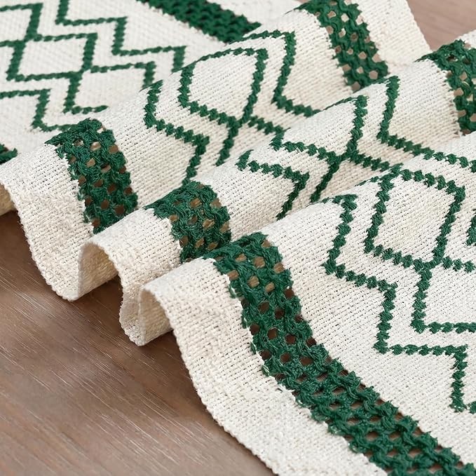 Artoid Mode Forest Green Stripe Diamond Woven Table Runner 12x90 Inch | Holiday - Image 6